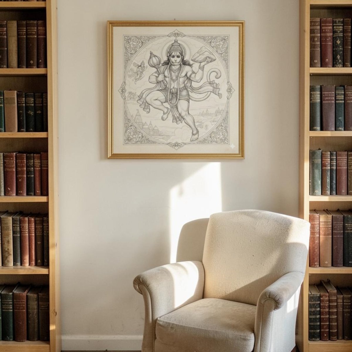 Sanjeevani Dhari Hanuman: Flying Mountain: The Timeless Fine - Line Heritage of Healing (36 x 36 Inches)