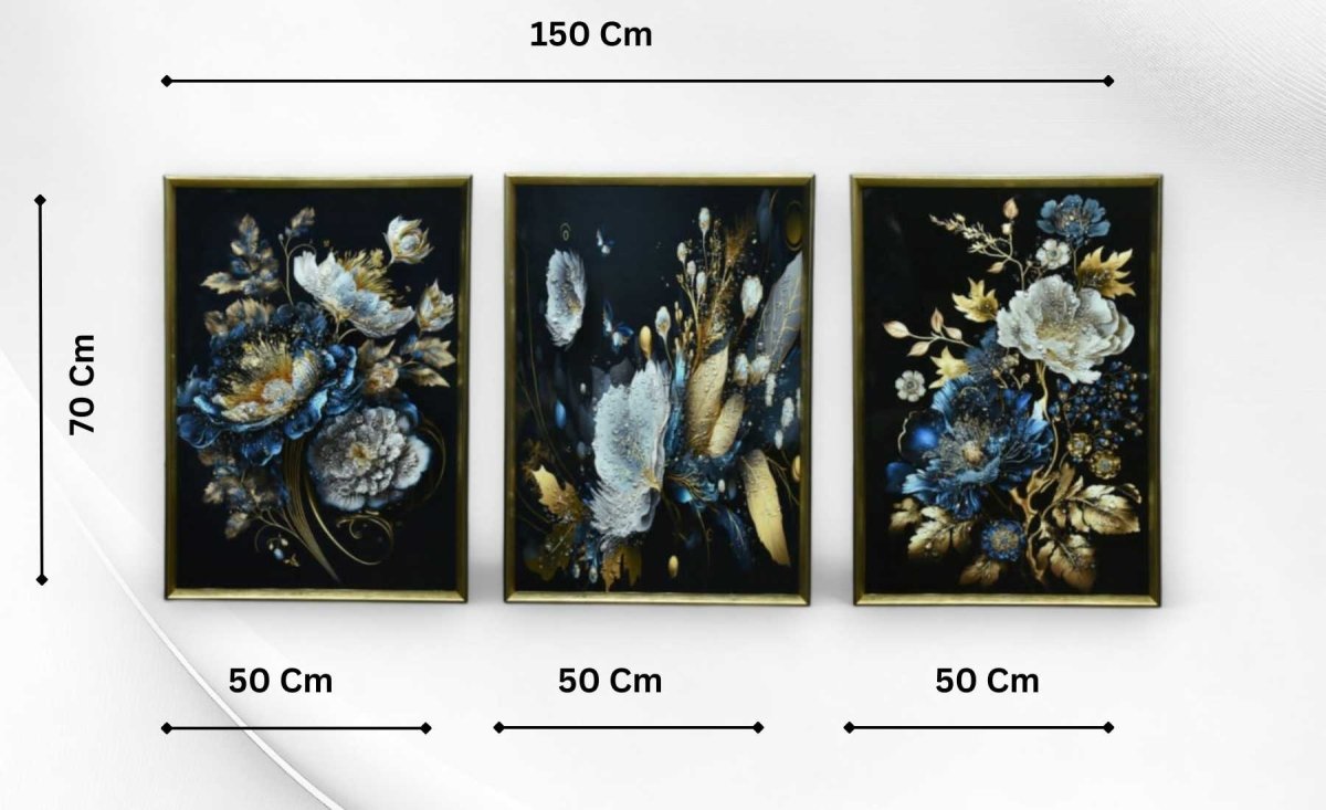 Sapphire & Gold Serenade Crystal Glass Painting Set of 3 (150 x 70 Cm)