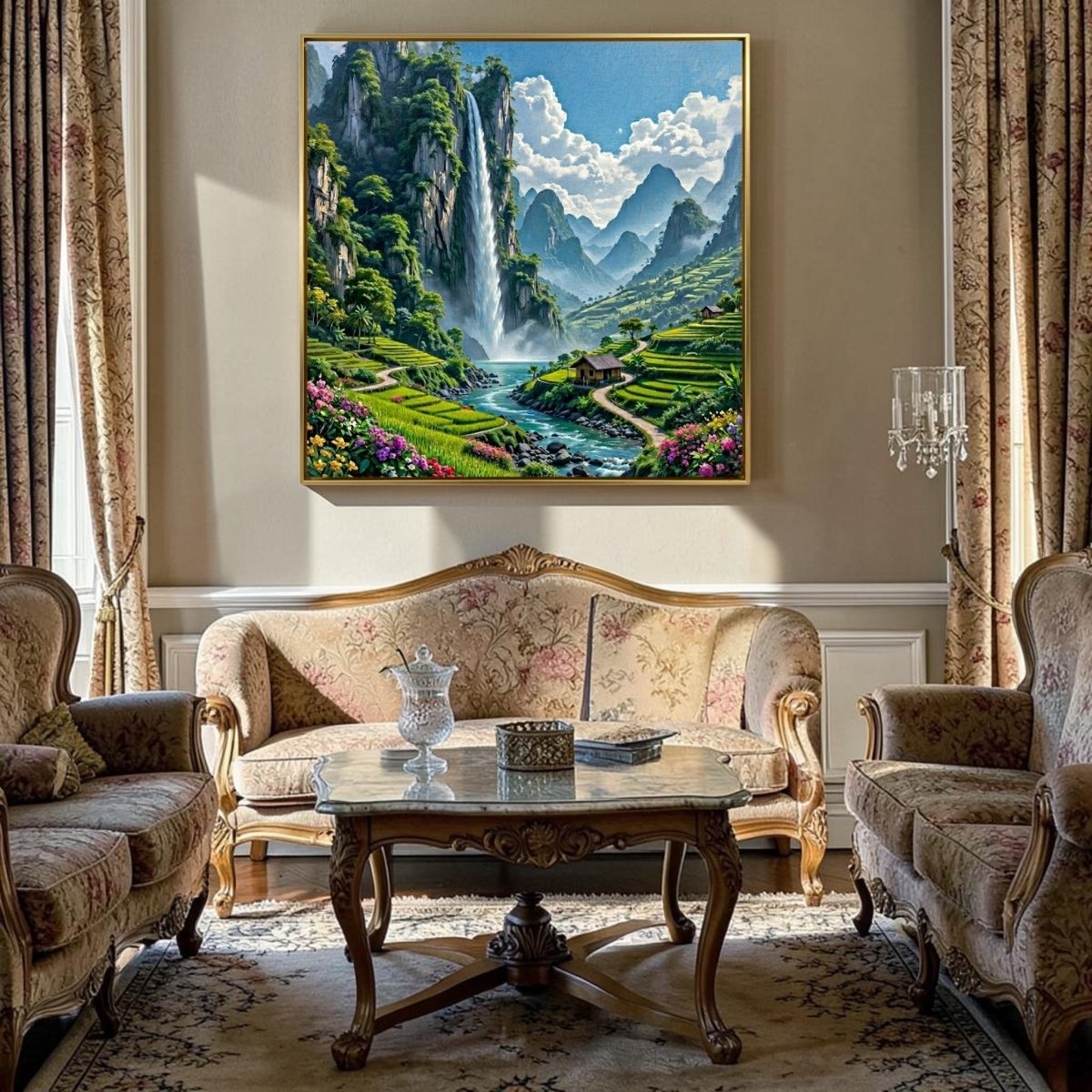 Serenity Stream: The Great Mountain Waterfall (36 x 36 Inches)
