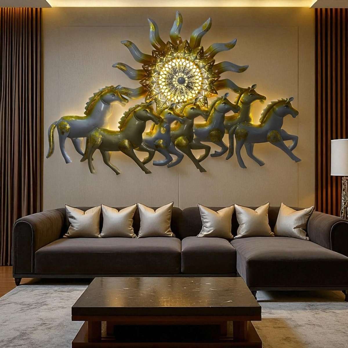 Seven Horses:The Surya's Chariot With LED (37 x 23 Inches)