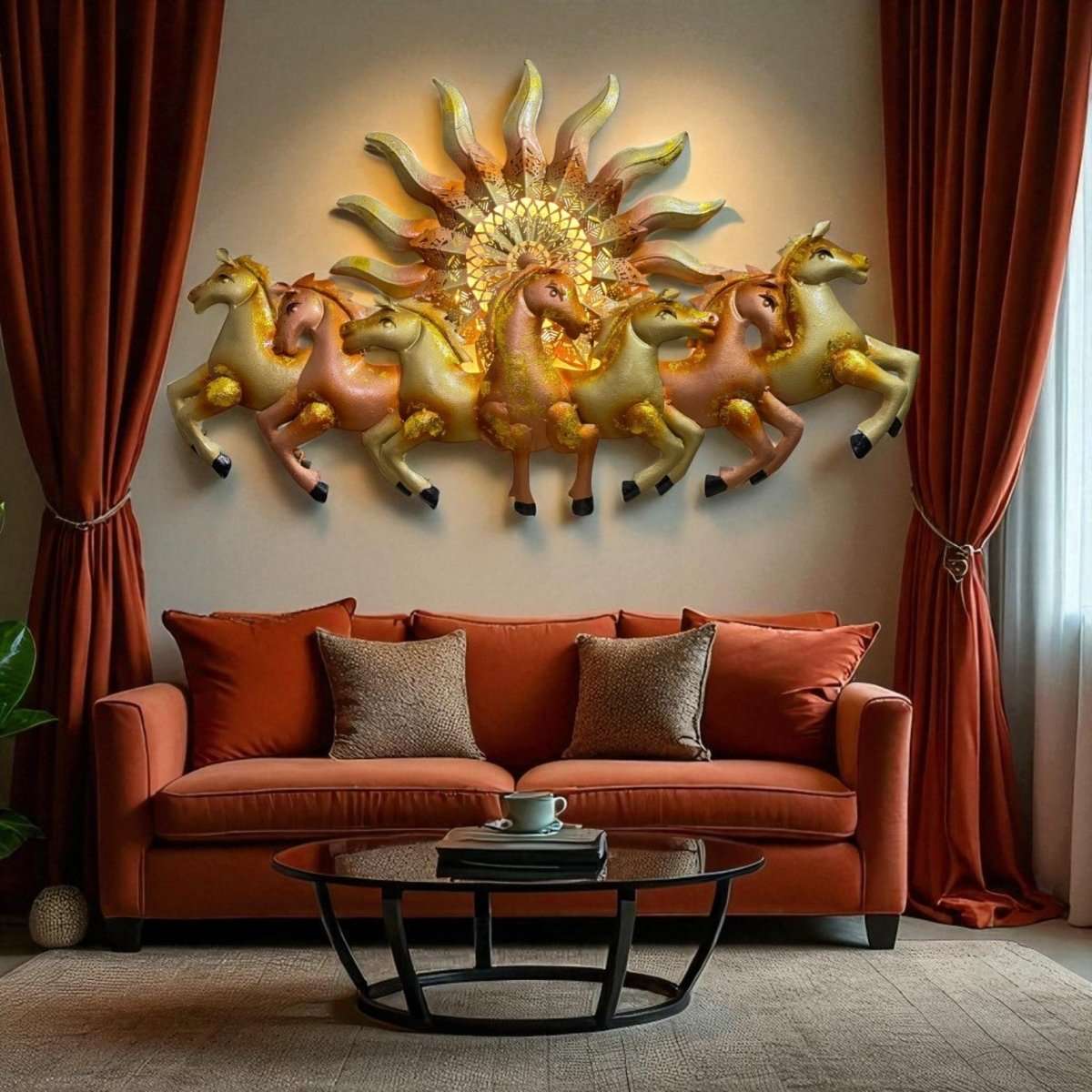 Seven Horses:The Surya's Chariot With LED (37 x 23 Inches)