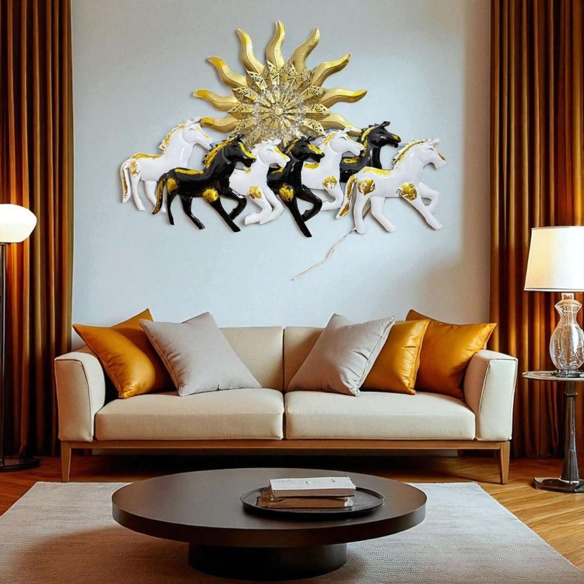 Seven Horses:The Surya's Chariot With LED (37 x 23 Inches)