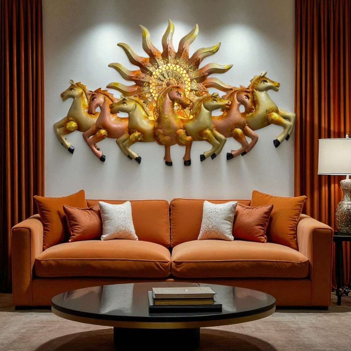 Seven Horses:The Surya's Chariot With LED (37 x 23 Inches)