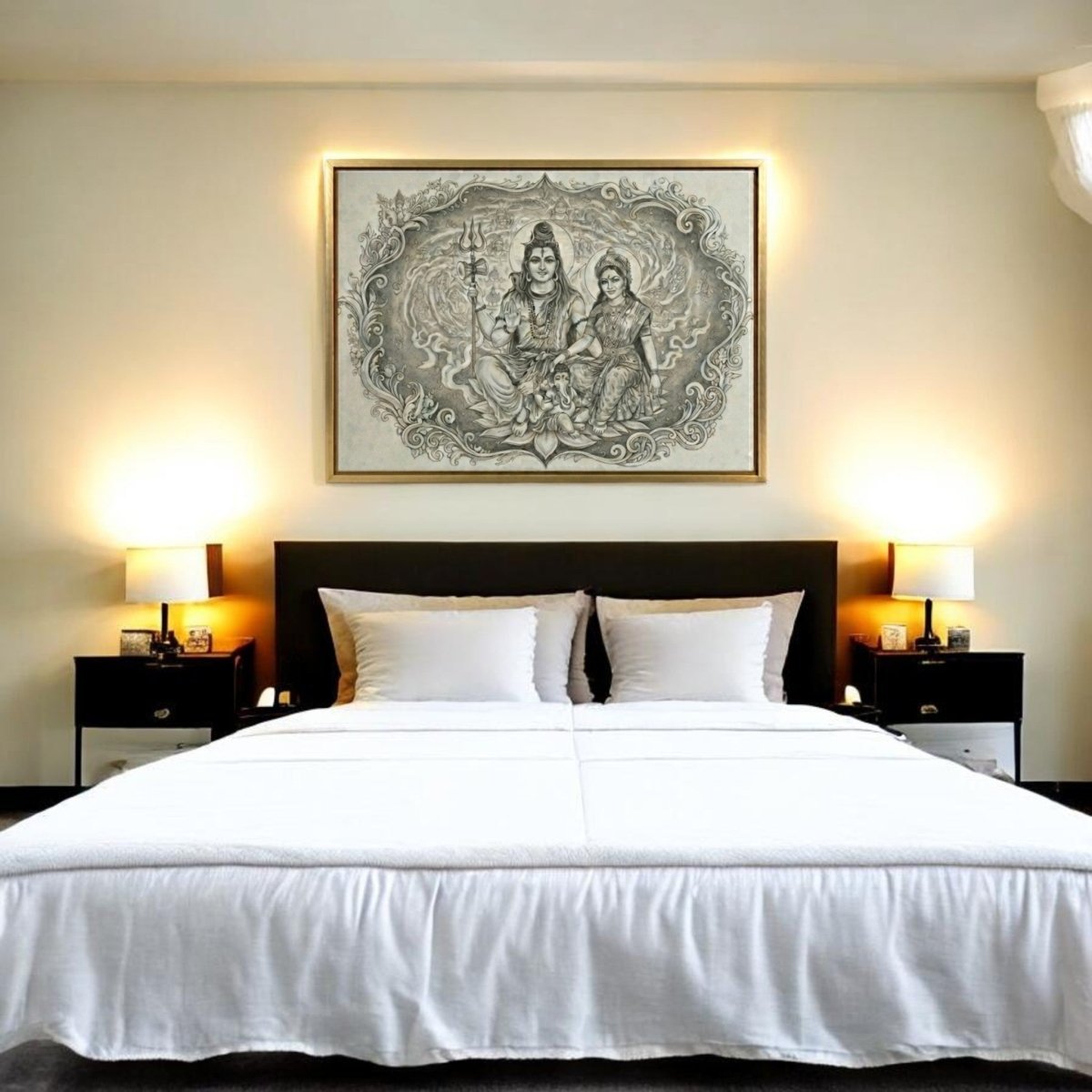 Shiv Shakti Parivar: Adi - Yogi Darshan: The Celestial Charcoal - Style Family Portrait (36 x 24 Inches)