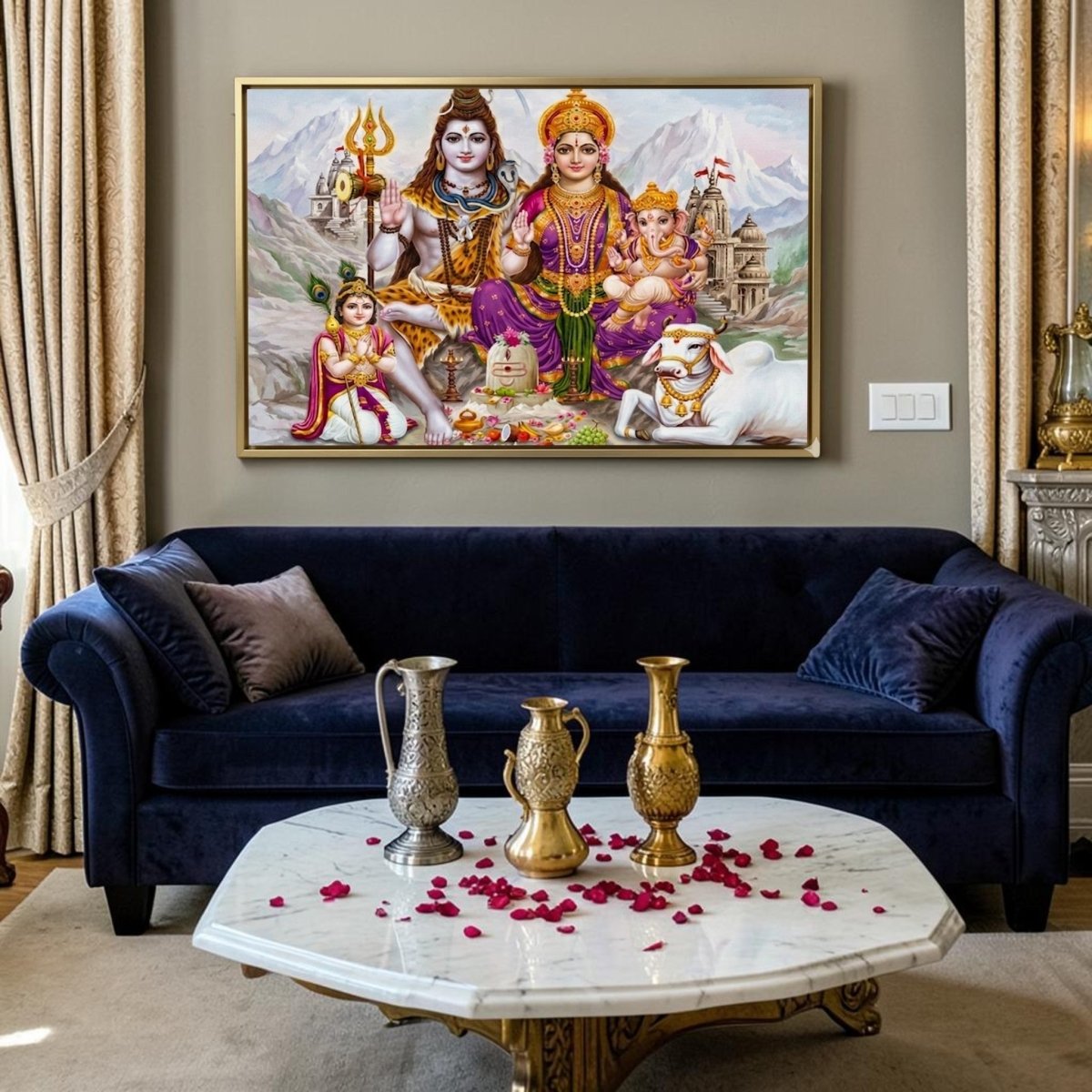 Shiva Parivaar: The Sacred Union of Five Energies (36 x 24 Inches)