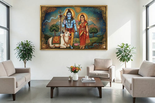 Shiva - Parvati: Whispers of the Riverfront: Radiant Himalayan Grace