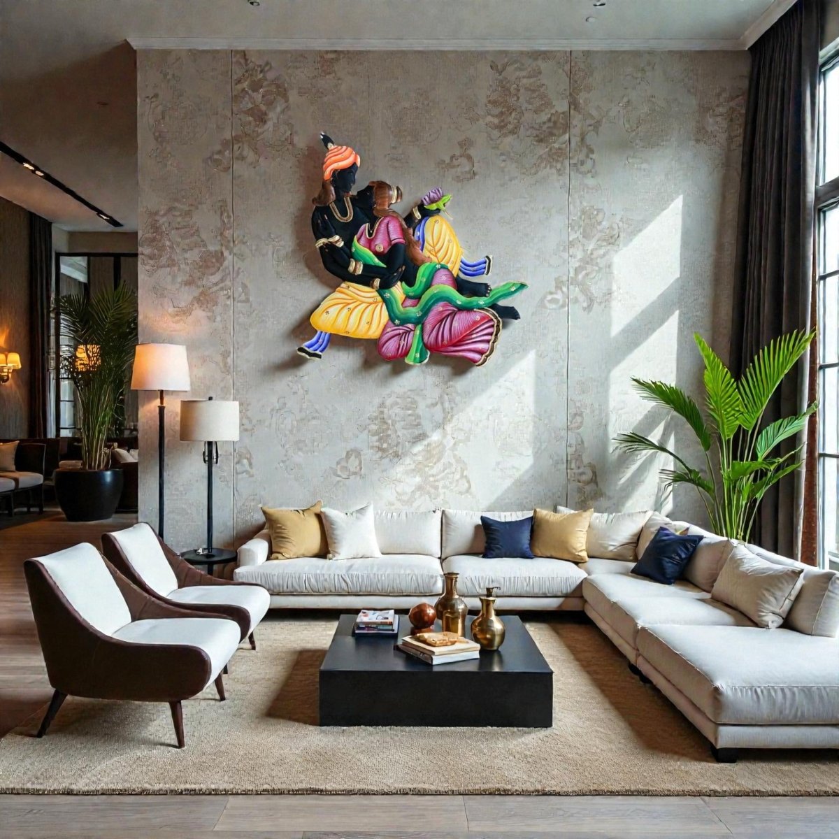 Shrinathji’s Blessing: Traditional Indian Folk Art Couple Decor (24 x 24 Inches)