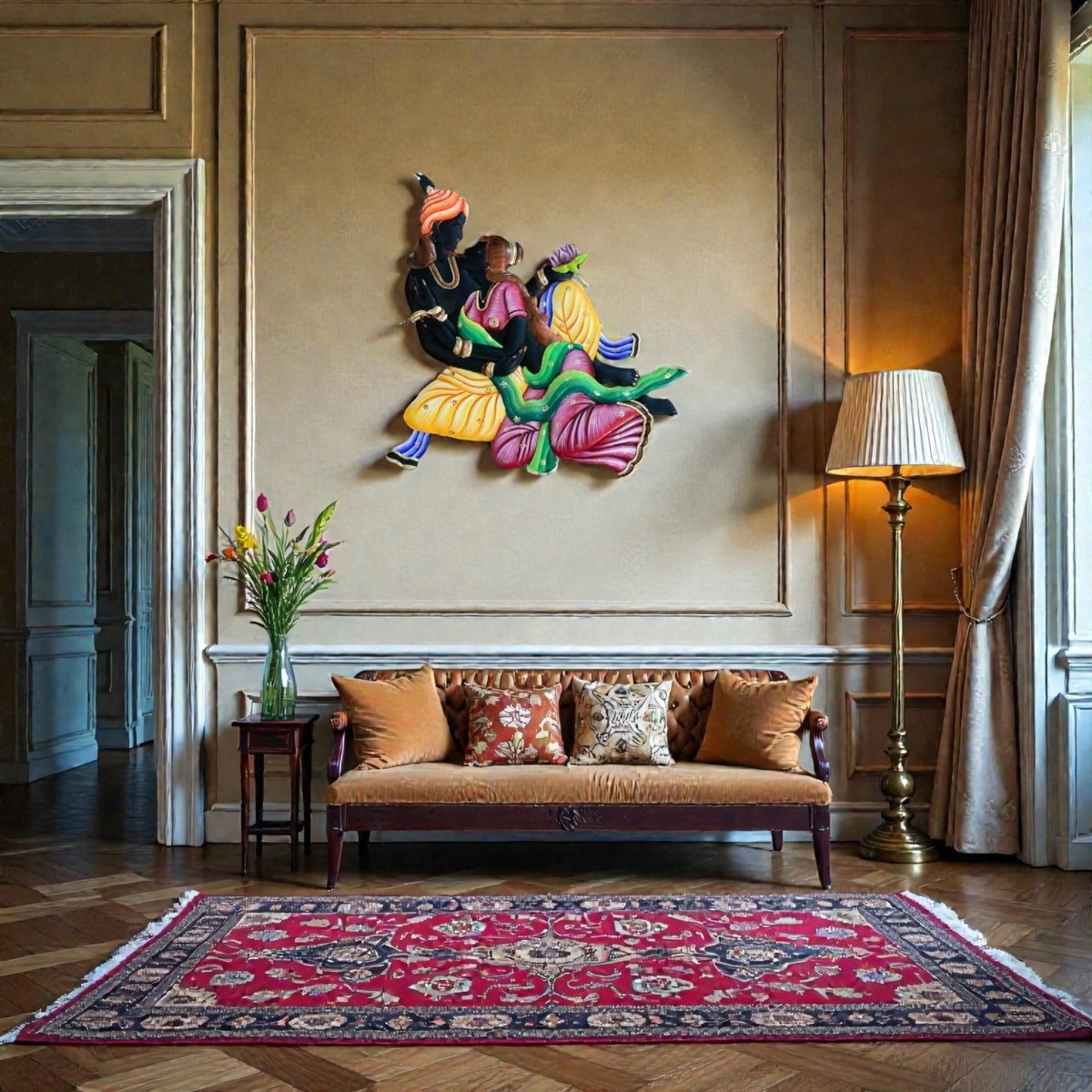 Shrinathji’s Blessing: Traditional Indian Folk Art Couple Decor (24 x 24 Inches)