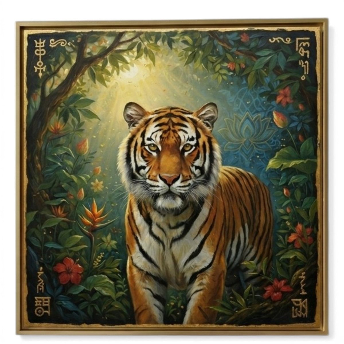 Solar Guardian: The Golden Tiger of the Sun - Kissed Forest (36 x 36 Inches )