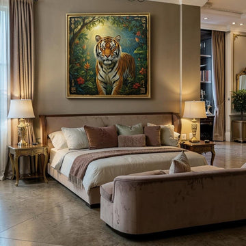 Solar Guardian: The Golden Tiger of the Sun - Kissed Forest (36 x 36 Inches )