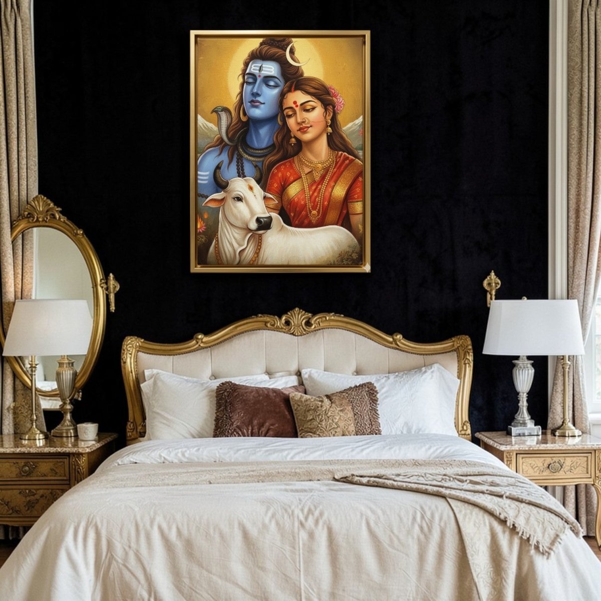 Soul of the Himalayas: Radiant Mahadev & Shakti Portrait 24 x 30 Inches
