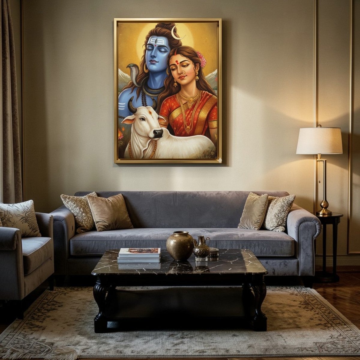 Soul of the Himalayas: Radiant Mahadev & Shakti Portrait 24 x 30 Inches
