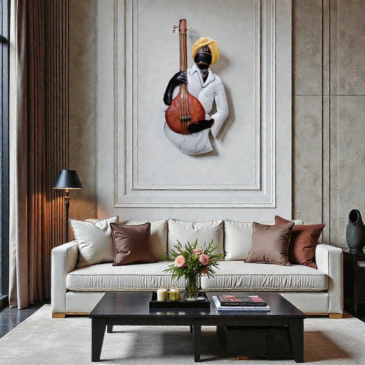 Soul of the Soil: Handcrafted Ektara Player Metal Wall Art (24 x 16 Inches)