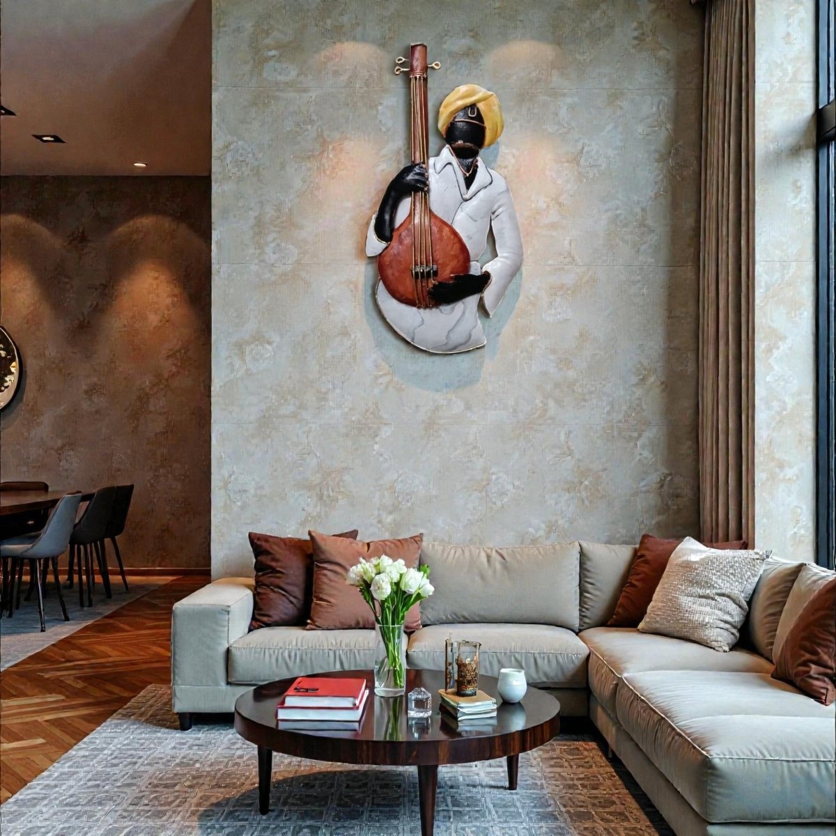 Soul of the Soil: Handcrafted Ektara Player Metal Wall Art (24 x 16 Inches)