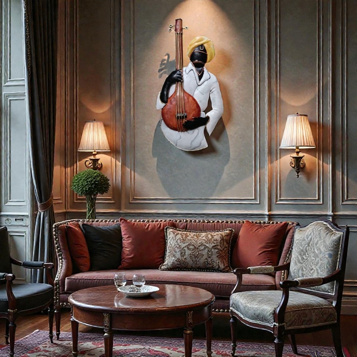 Soul of the Soil: Handcrafted Ektara Player Metal Wall Art (24 x 16 Inches)