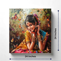 Thumbnail for South Indian Sunshine & Butterflies Canvas Wall Painting (36 x 36 Inches)