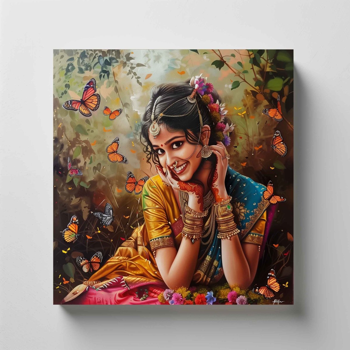 South Indian Sunshine & Butterflies Canvas Wall Painting (36 x 36 Inches)