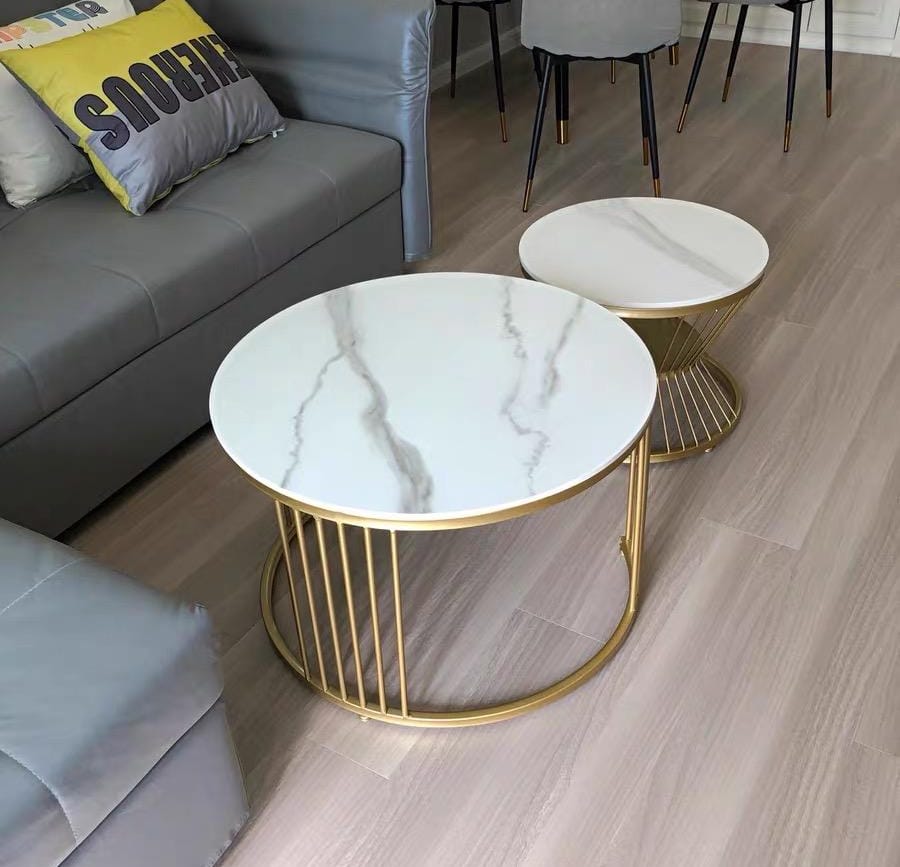 Space - Saving Chic Black & White Terrazzo Marble Nesting Tables