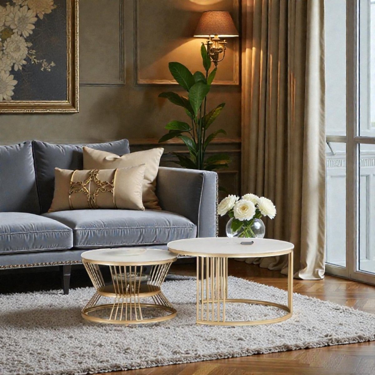 Space - Saving Chic Black & White Terrazzo Marble Nesting Tables