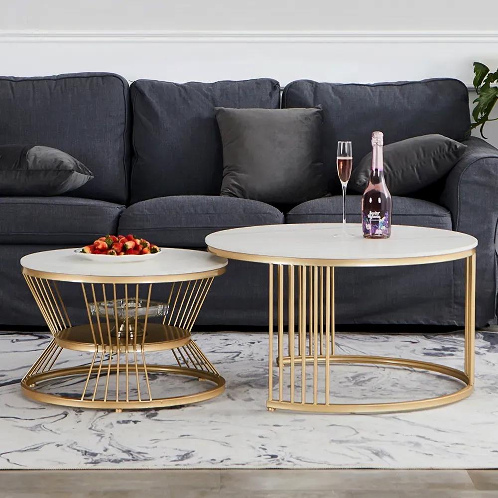 Space - Saving Chic Black & White Terrazzo Marble Nesting Tables