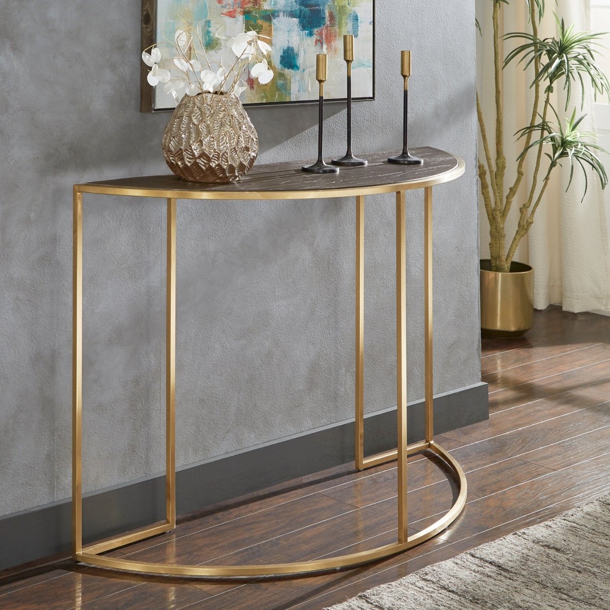 Space Saving Semi Circle Marble Top & Gold Frame