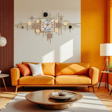 Stylish Abstract Wall Clock with Metallic Circles (47.2 x 23.6 Inches)