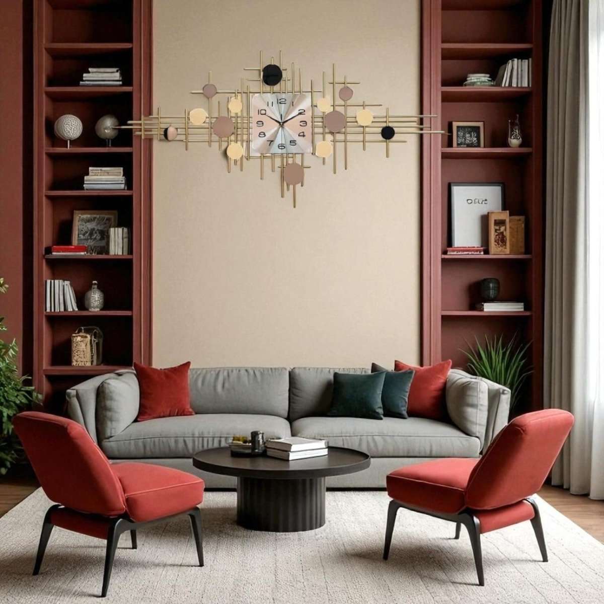 Stylish Abstract Wall Clock with Metallic Circles (47.2 x 23.6 Inches)