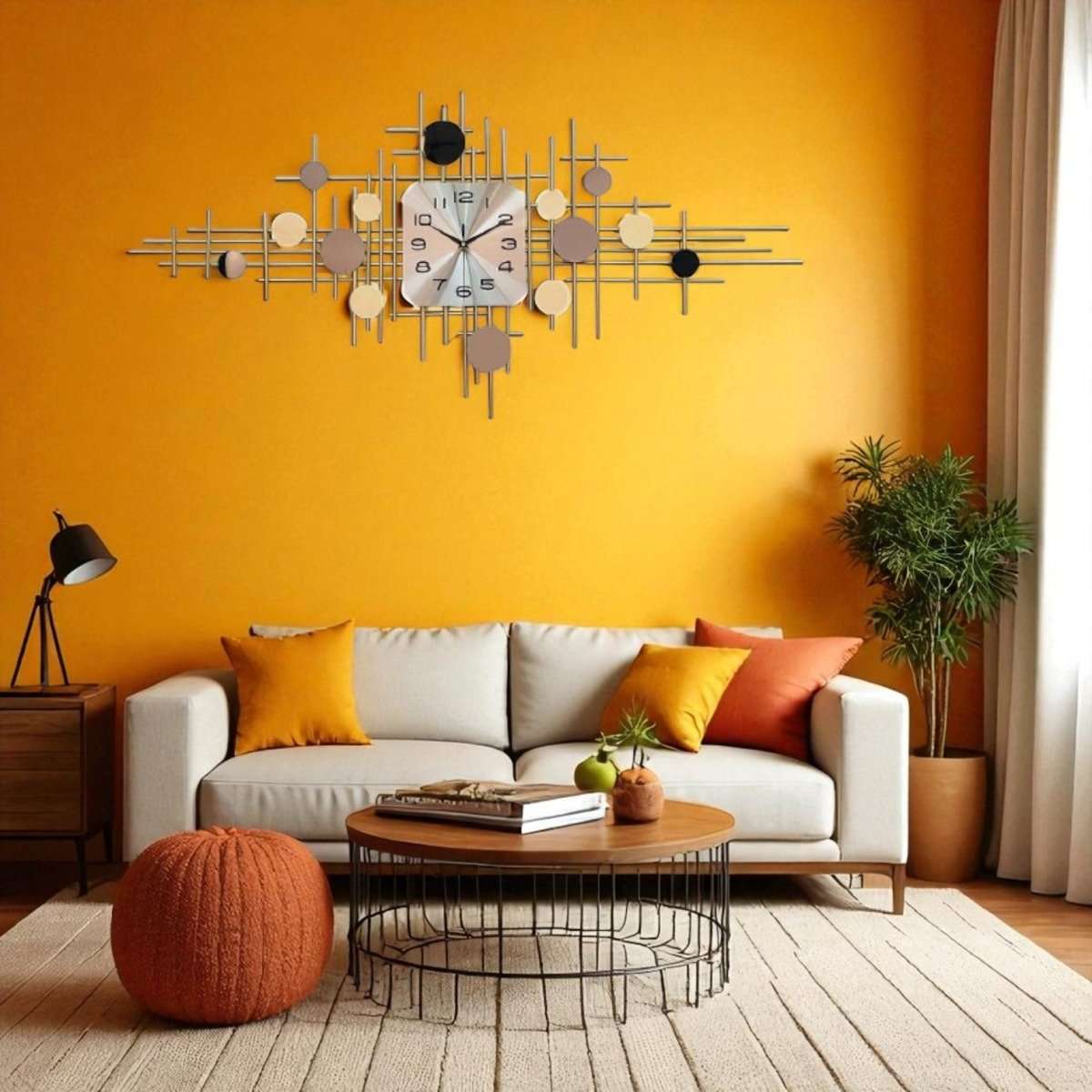 Stylish Abstract Wall Clock with Metallic Circles (47.2 x 23.6 Inches)