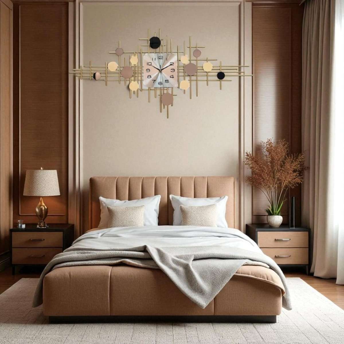 Stylish Abstract Wall Clock with Metallic Circles (47.2 x 23.6 Inches)