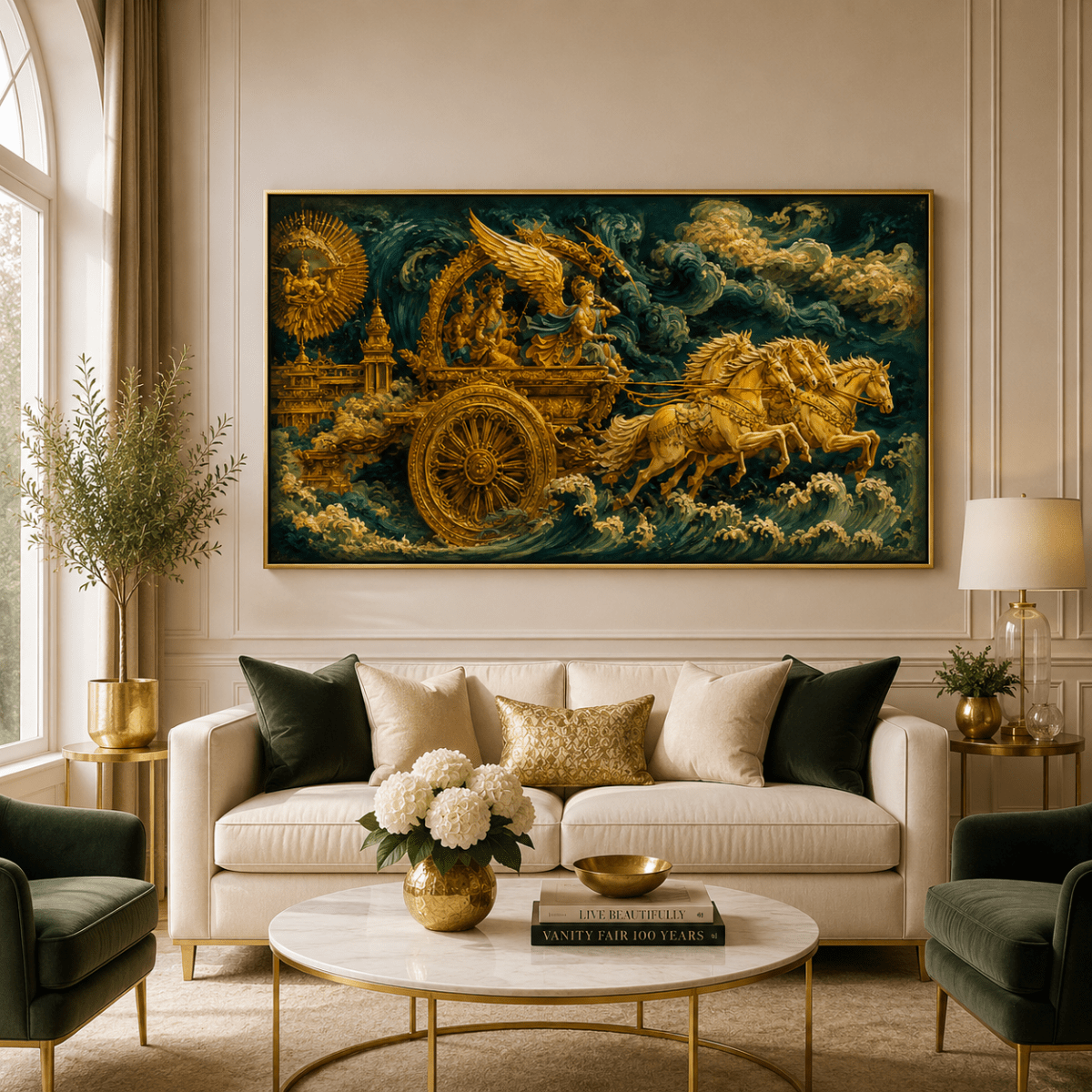 Swarnim Dev Rath:Golden Celestial Rath Yatra Wall Art (48 x 24 Inches)
