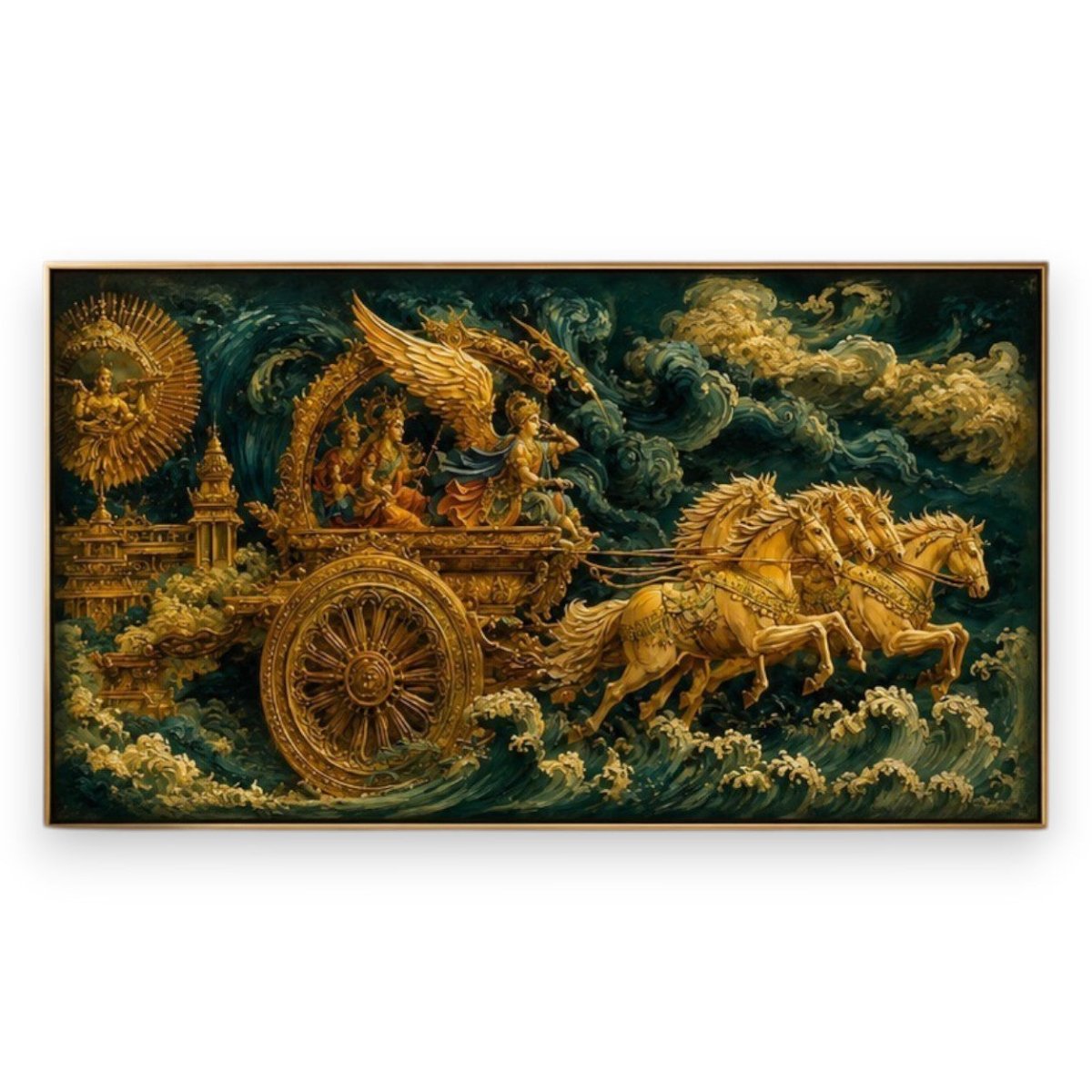 Swarnim Dev Rath:Golden Celestial Rath Yatra Wall Art (48 x 24 Inches)