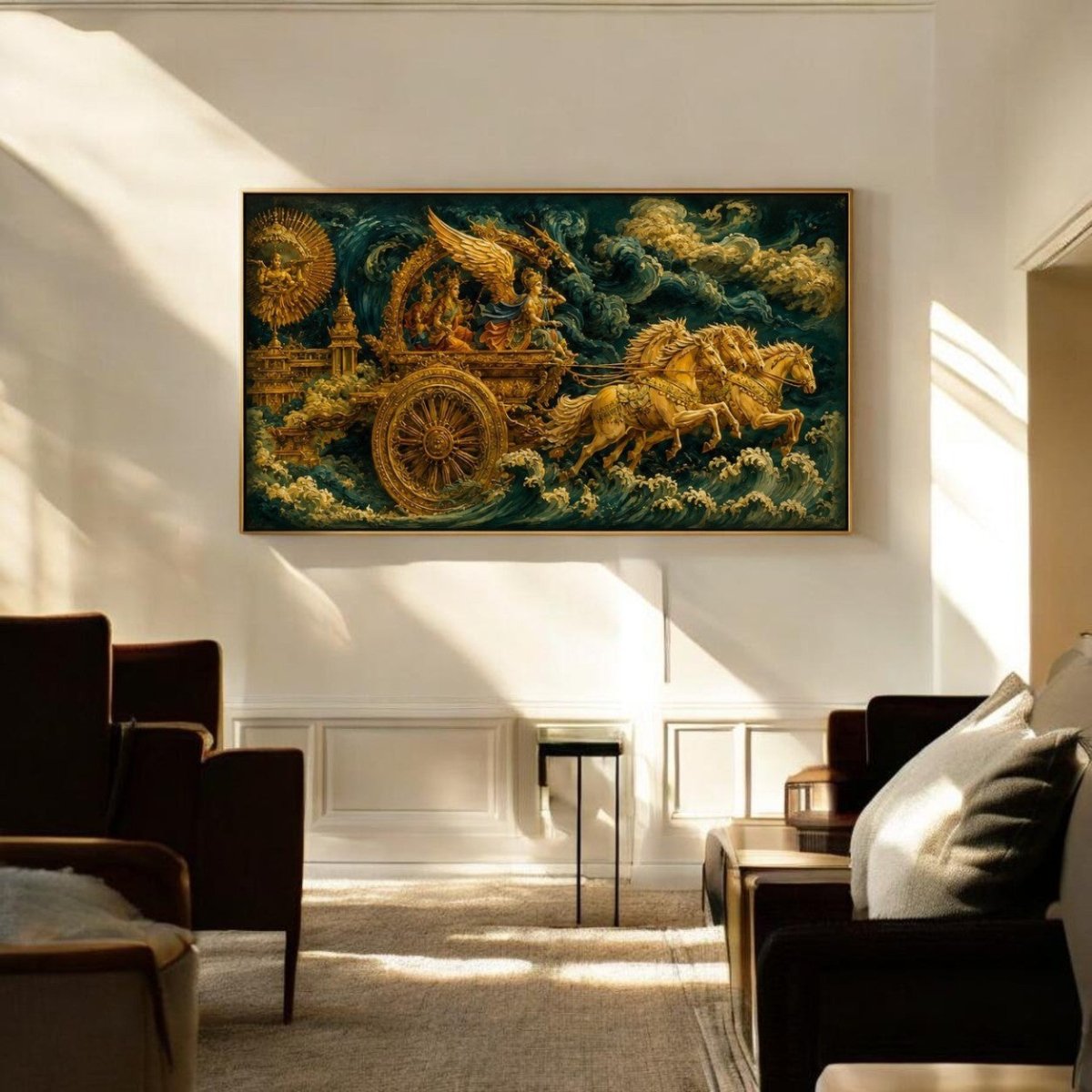 Swarnim Dev Rath:Golden Celestial Rath Yatra Wall Art (48 x 24 Inches)