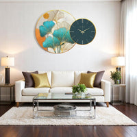 Thumbnail for Teal & Gold Ginkgo Timepiece Art (50 X 50 CM )