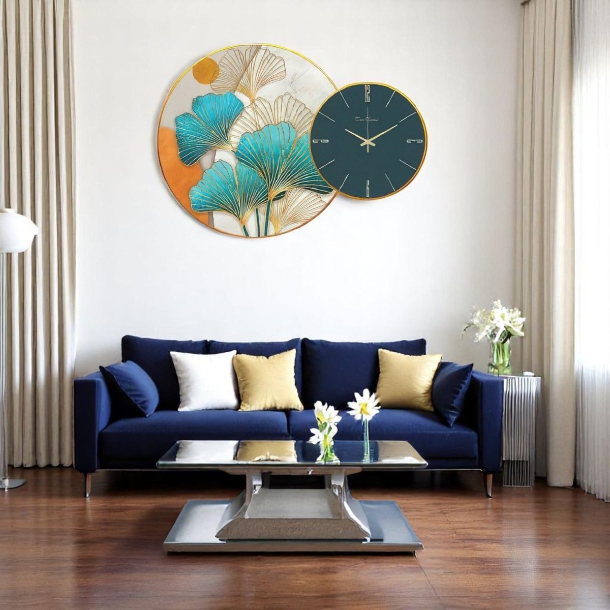 Teal & Gold Ginkgo Timepiece Art (50 X 50 CM )