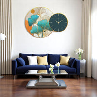 Thumbnail for Teal & Gold Ginkgo Timepiece Art (50 X 50 CM )