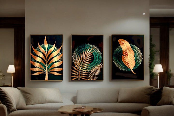 The Aureate Splendor Crystal Glass Painting Set of 3 (150 x 70 Cm)