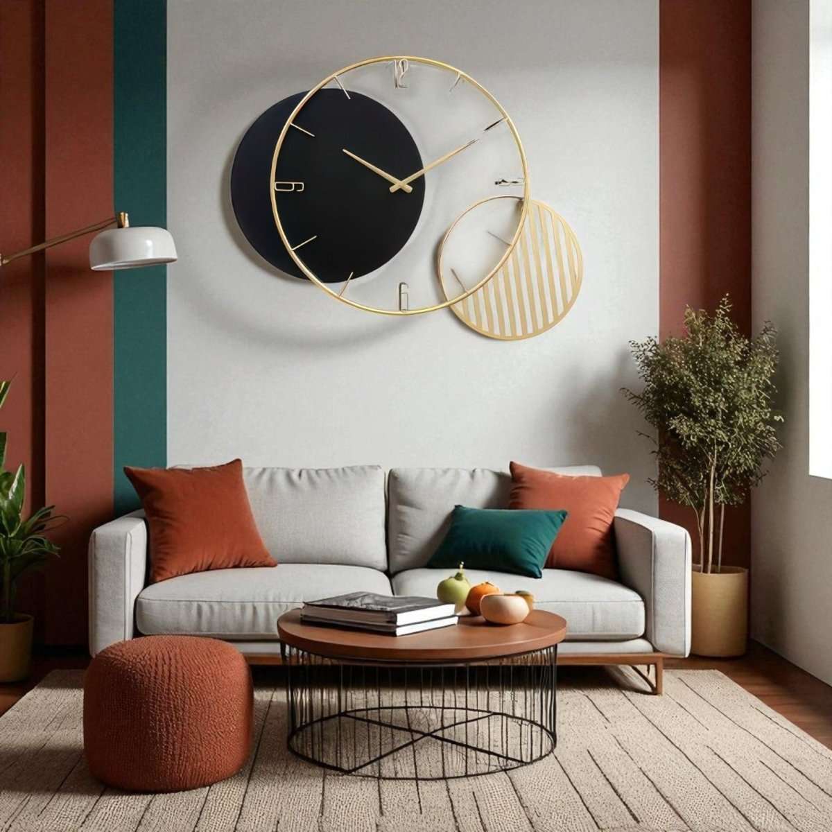 The Black & Gold Intersect Solar Halo Clock (30 x 27 Inches)