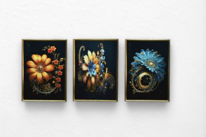 The Blackfire Bloom Crystal Glass Painting Set of 3 (150 x 70 Cm)