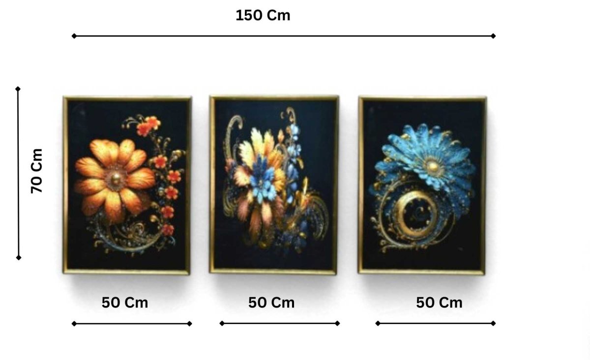 The Blackfire Bloom Crystal Glass Painting Set of 3 (150 x 70 Cm)