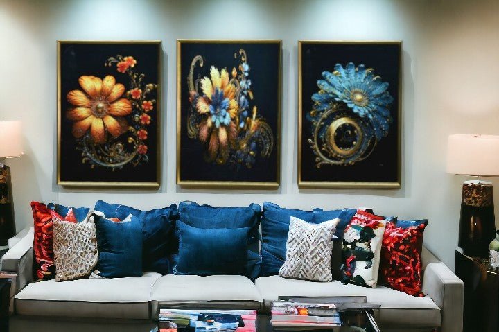 The Blackfire Bloom Crystal Glass Painting Set of 3 (150 x 70 Cm)