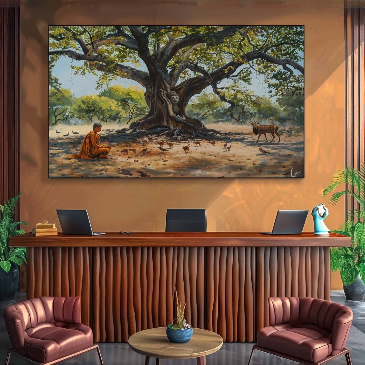 The Buddha Within: A Monk's Encounter Canvas Wall Art (36 x 24 Inches)