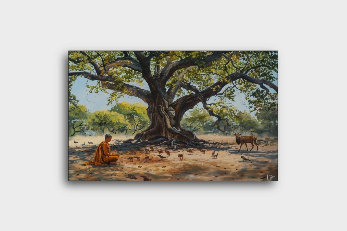The Buddha Within: A Monk's Encounter Canvas Wall Art (36 x 24 Inches)
