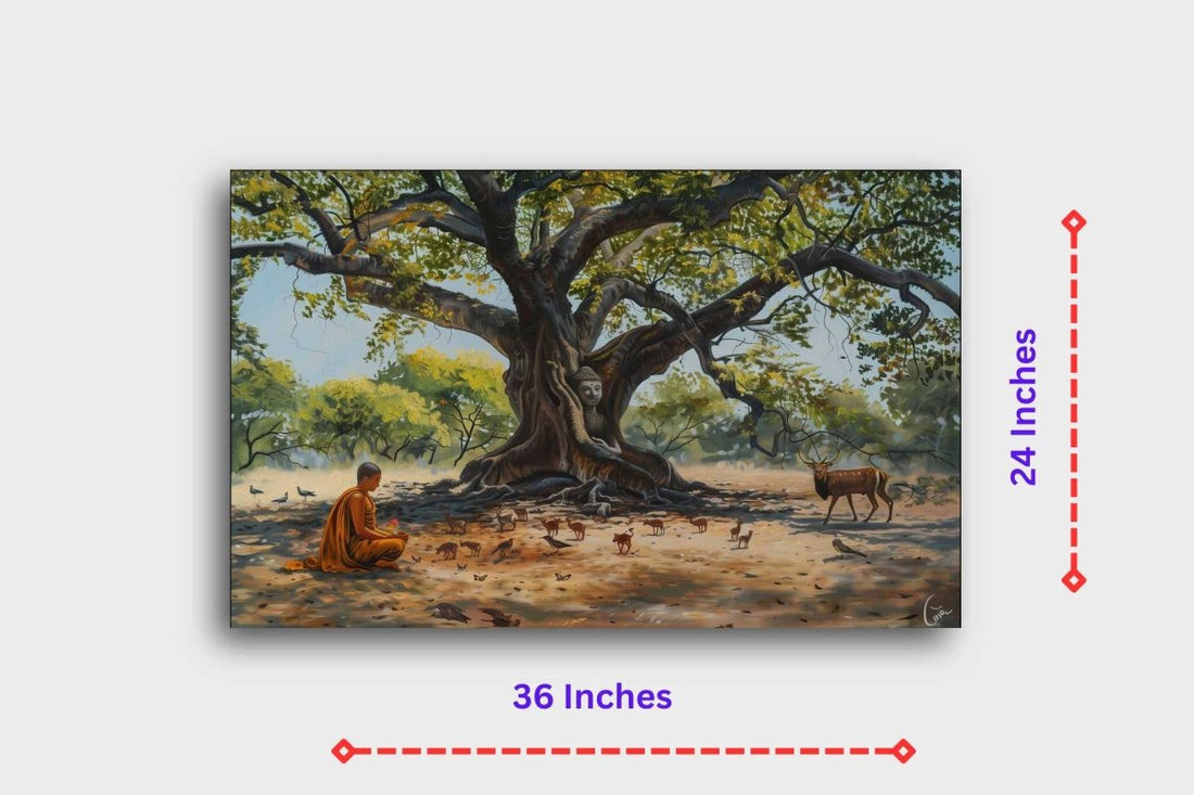 The Buddha Within: A Monk's Encounter Canvas Wall Art (36 x 24 Inches)