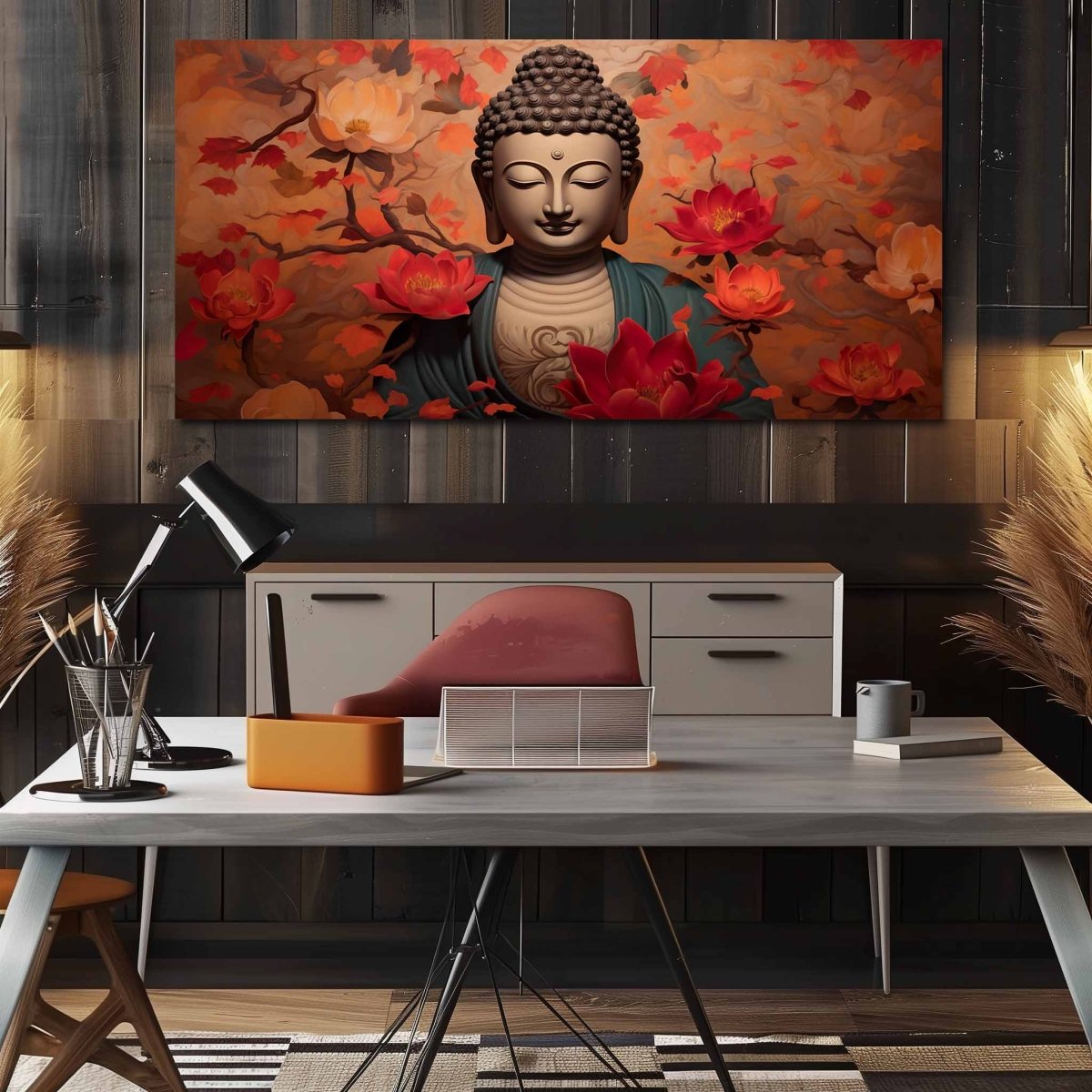 The Buddha's Smile in Red Bloom (48 x 27 Inches )