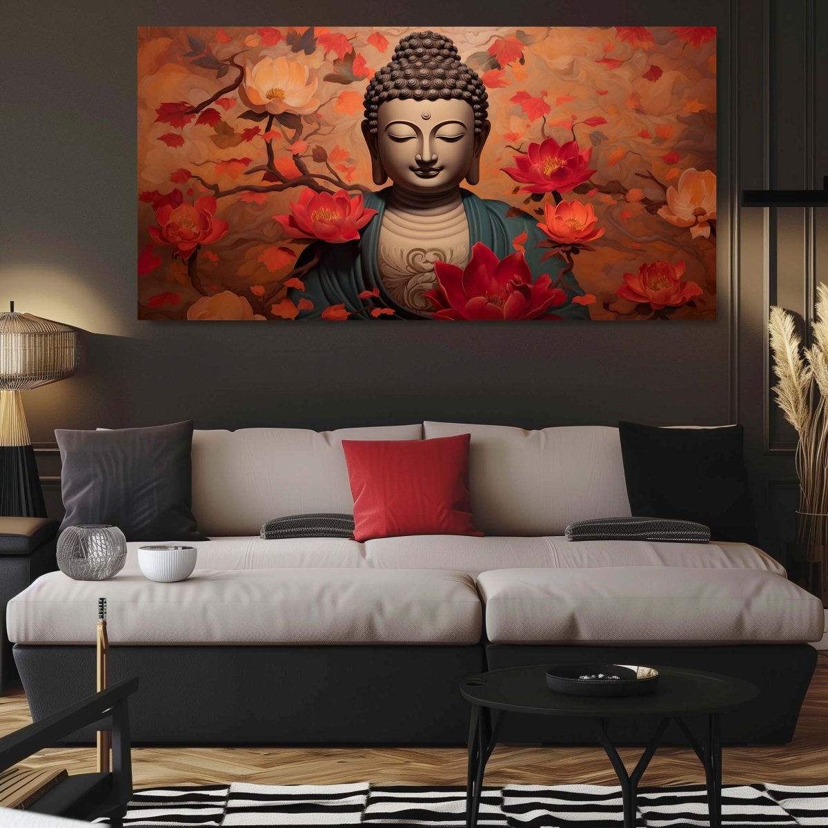 The Buddha's Smile in Red Bloom (48 x 27 Inches )