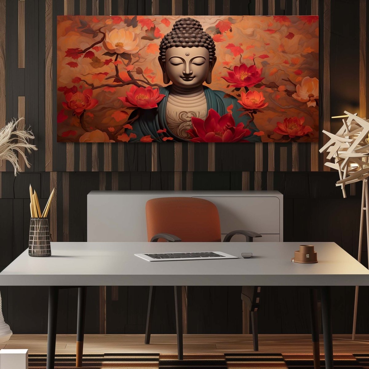 The Buddha's Smile in Red Bloom (48 x 27 Inches )
