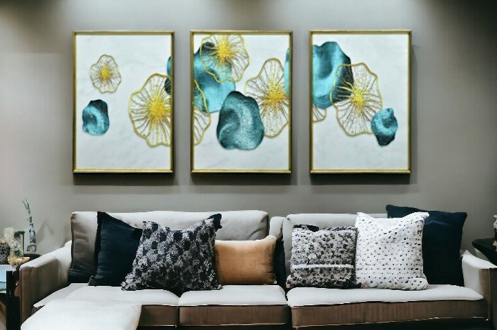 The Cobalt Cocoon Crystal Glass Painting Set of 3 (150 x 70 Cm)