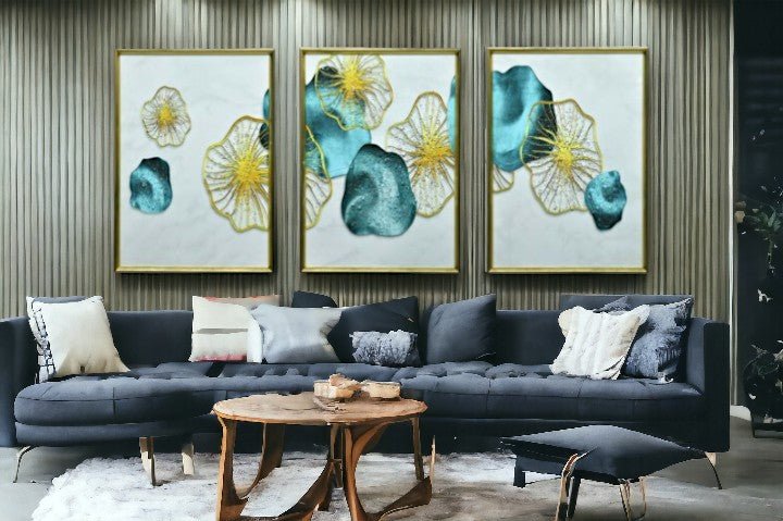 The Cobalt Cocoon Crystal Glass Painting Set of 3 (150 x 70 Cm)