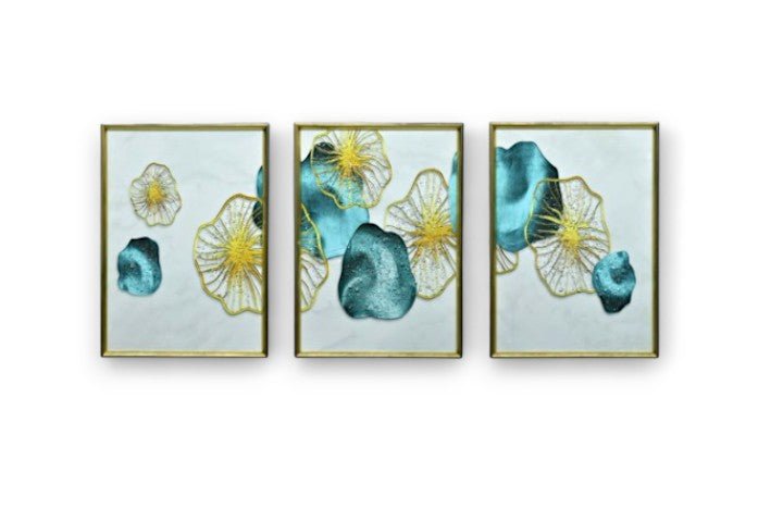 The Cobalt Cocoon Crystal Glass Painting Set of 3 (150 x 70 Cm)