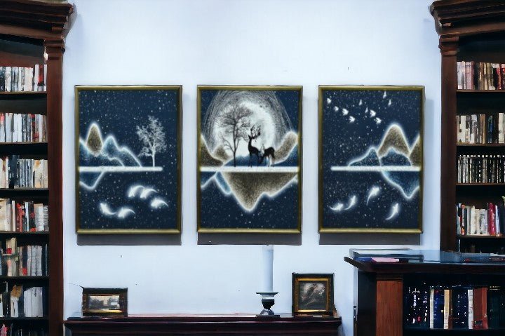 The Crystal Peaks in Moon Light Crystal Glass Painting Set of 3 (150 x 70 Cm)